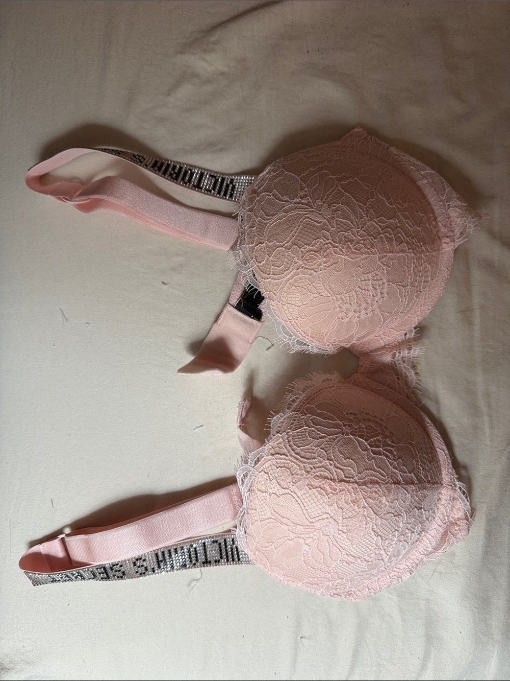 Victoria's Secret Pink Lace Push-Up Bra with Logo Strap